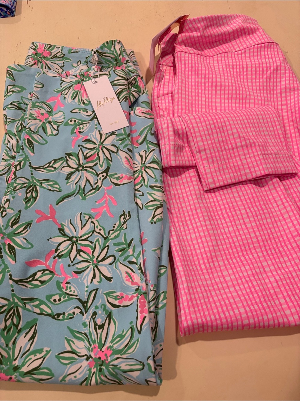 Lilly Pulitzer Aqua Floral Pants & Hot Pink Check Pants NWT Corso pants bundle